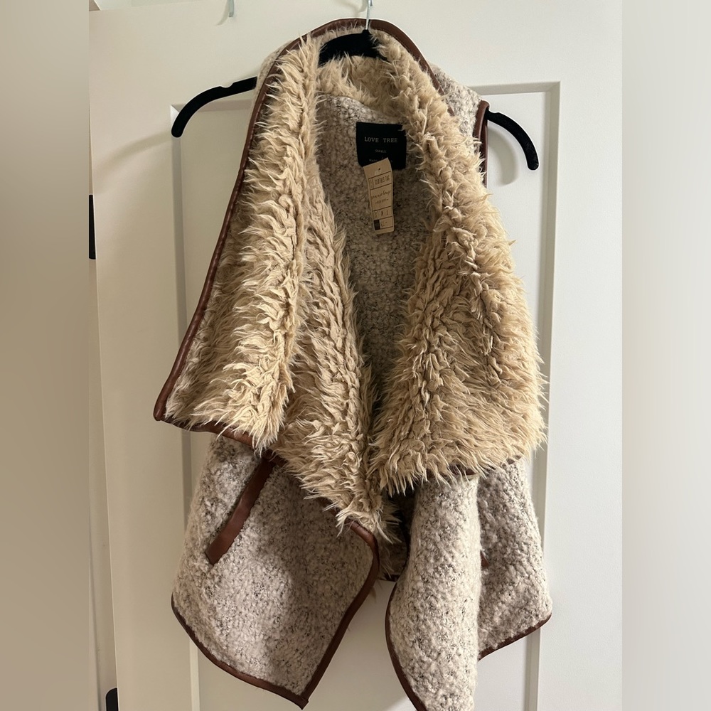 NWT faux fur vest with leather trim